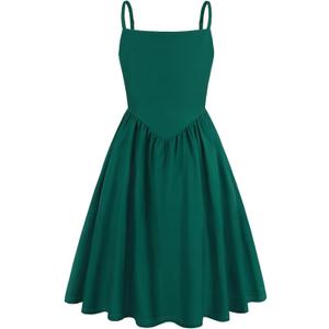 Eledobby Summer Dresses for Girls Floral Dress Spaghetti Strap A-line Sundress Casual Sleeveless Beach Party Dress (Green, M)