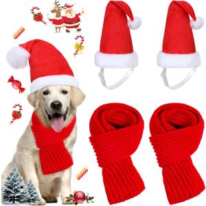 Sadnyy 4 Pcs Christmas Santa Hats with Scarf Set for Dogs Cat, Pet Christmas Costume Xmas Outfit Santa Claus Hat with Red Muffle Winter Puppy Costume for Small Medium Large Dogs Cat(Large)