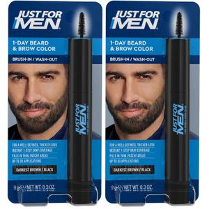 Just for Men 1-Day Beard & Brow Color, Temporary Color for Beard and Eyebrows, For a Fuller, Well-Defined Look, Up to 30 Applications, Darkest Brown/Black (Pack of 2)