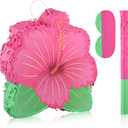 Sumind Hibiscus Flower Piata Set with Blindfold Bat Confetti Pink Flower Piata Hibiscus Hippie Boho Game for Birthday Baby Shower Gender Reveal Wedding Luau Party Supplies