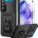 BaHaHoues for Samsung Galaxy A35 5G Case with Screen Protector & Slide Camera Lens Cover, Built-in 360Rotate Magnetic Ring Stand Shockproof Protective Phone Case for Samsung A35 5G (Black)