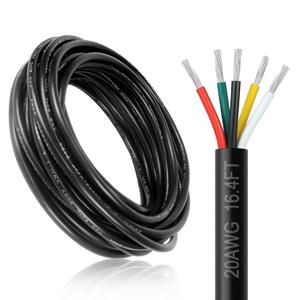 20 Gauge 5 Conductor Electrical Wire, 16.4FT 20AWG Black PVC Stranded Tinned Copper 5 Wire Cable, 20/5 Extension Cable for LED Lamp Lighting, Automotive, Speaker, Access Control, etc. 20 Gauge 5 Conductor Electrical Wire, 16.4FT 20AWG Black PVC Stranded Tinned Copper 5 Wire Cable, 20/5 Extension Cable for LED Lamp Lighting, Automotive, Speaker, Access Control, etc.