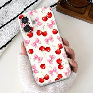 MUWBKPI for iPhone 16 Plus Case Cherry Girly, Cherries Bows/Beige
