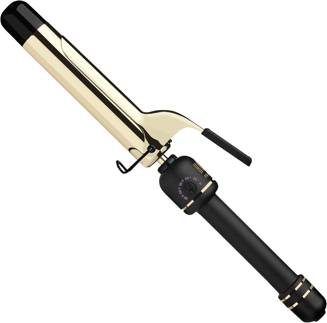 HOT TOOLS 24K Gold Professional 1 1/4" Extended Barrel Curling Iron with Clamp for Tousled Curls - 24K Gold Technology for Long-Lasting Results & Longer Barrel for Easy Styling
