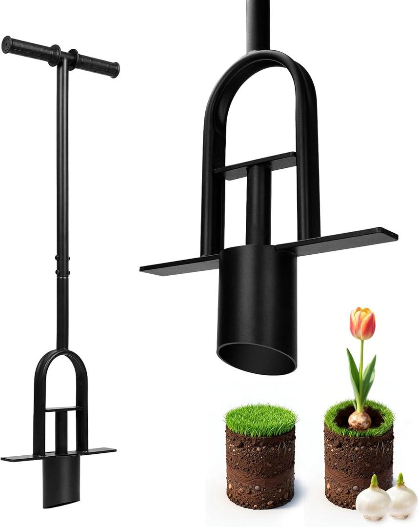 Bulb Planter Tool 34 Inch Standing, No Bend Long Handle