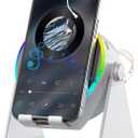 Wireless Induction Speaker, 5 in 1 Bluetooth Speaker Phone Stand with RGB Light, 360 Rotation Phone Holder Compatible with iPhone Android iPad Samsung Galaxy, Birthday Gift for Men Women (White)