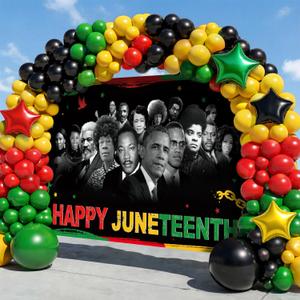 Juneteenth Balloon Arch Kit With Backdrop For Bold Juneteenth decorations Indoor Or Outdoor Setup 70.9x43.3 In Fabric Banner Red Green Yellow Black Balloons, 9 inches x 11 inches x 0.9 inches