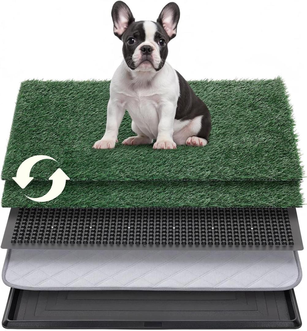 Dog Grass Pad with Tray, 30"x20" Medium Grass Pad for Dogs Potty with 2pcs Artificial Grass, Indoor Dog Litter Box for Balcony Apartment, Realistic, Washable, Less Odor (Large)