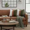 Set of 2 Farmhouse Cotton Throw Pillow Covers 18x18 Decorative Rustic Pillow Case Olive Green and White Square Cushion Case for Sofa Couch Bed Modern Faux Leather Pillowcase