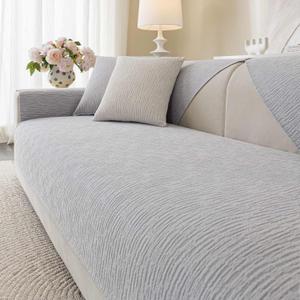 Aucrovee Soft Waterproof Chenille Cover Washable, Non Slip Sectional Sofa Covers for 3 Cushion Couch Sofa L Sharped Sofa Slipcover for Pets, Furniture Protector (1 PCS 36"x63" Light Grey)