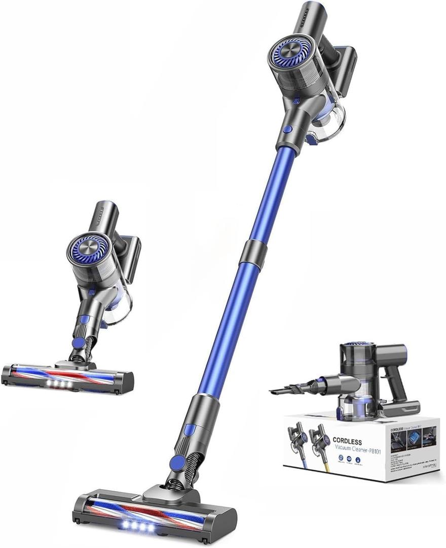 Vacuum Cleaners for Home, Cordless Vacuum Cleaner Powerful Suction with 80000 RPM, Up to 40mins Runtime, Rechargeable, Wall-Mounted, Tangle-Resistant Stick Vacuum for Carpet, Hard Floors