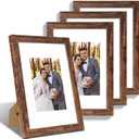 Hongkee 8x12 Picture Frame Set of 4, Made of Glass and Rustic Brown Wooden Frame - Display 6x8 Picture with Mat or 8 x 12 Poster Without Mat, 8 by 12 Photo for Wall or Tabletop