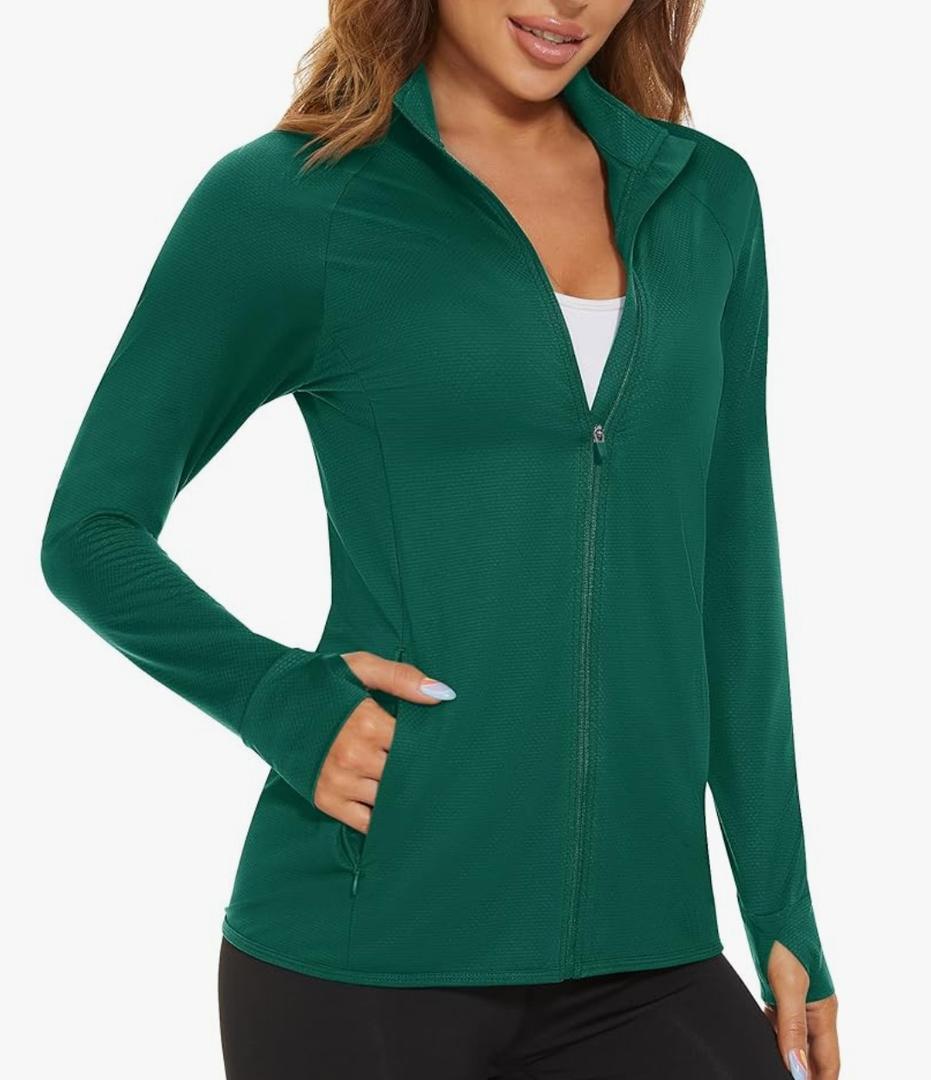 MAGCOMSEN Women's UPF 50+ Lightweight Athletic Jacket Sun Protection Full Zip Long Sleeve Shirts Hiking Outdoor Pockets M