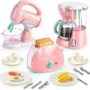 Joyin Play Kitchen Toys, Pretend Food Kitchen Accessories Girls Toy with Coffee Maker, Mixer, Toaster with Realistic Lights& Sounds, Birthday Gift for Kids Gifts for Christmas (Pink)