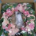 [Lighted & Timer] 22" Spring Summer Wreaths for Front Door Peony Wreath with Lights Pink Silk Flower Hydrangea Rose Green Leaves Floral Wreath for Home Wall Window Wedding Party Indoor Outdoor Decor,
Green Pink White