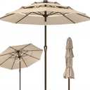 Kingdura 9ft 3-Tier Patio Umbrella, Outdoor Table Umbrella with Easy Crank & Tilt, 8 Reinforced Ribs, UV Protection for Deck, Pool, Market, Backyard (Beige)