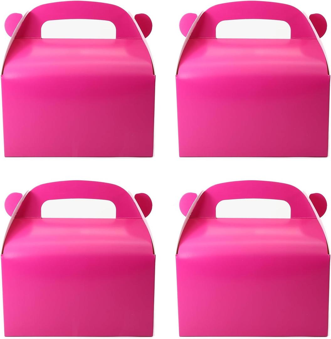 30-Pack Hot-Pink Party Favor Treat Boxes, Candy Boxes, Gable Paper Gift Boxes with Handles. Perfect for Bright Pink Theme Party, Girls Birthday Party Baby Shower Decoration Supplies.