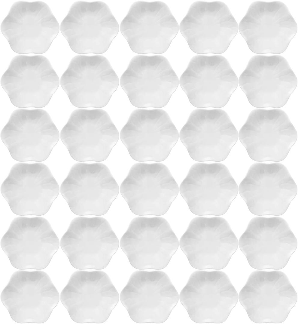 30-Pack Ring Dish Bulk, White Ceramic Lotus Trinket Tray 4.5" Wedding Favor Bridesmaid Gift, Small Jewelry Holder Catchall