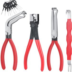4 Pieces Electrical Disconnect Pliers for Cars, Automotive Electrical Plug with 8 Pcs Terminal Removal Tools, Connector Disconnect Tool and Connector Separator and Hose Clamp Pliers (Red)