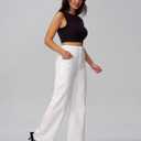 roswear Women's Wide Leg Jeans Casual High Waisted Stretch Baggy Loose Denim Pants (White, M)