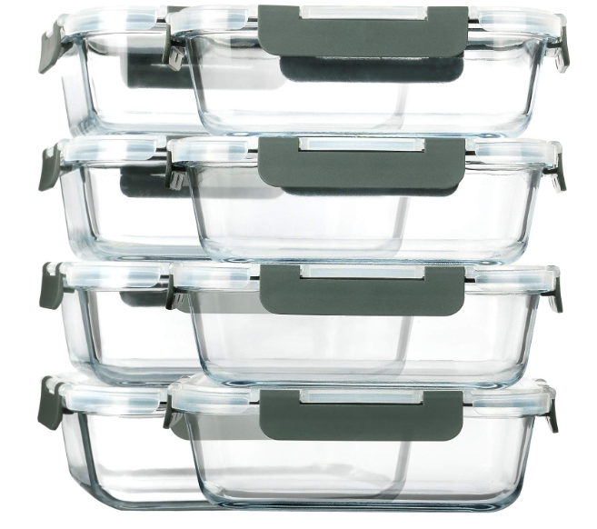 [8Pack,30 oz]Glass Meal Prep Containers,Glass Food Storage Containers,Airtight lunch Containers with Lids, Microwave, Oven, Freezer and Dishwasher