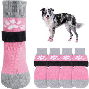 SCENEREAL Anti Slip Dog Sock to Prevent Licking Paws for Hardwood Floors, Boots & Paw Protector Shoes for Hot/Cold Pavement with Grippers, Double Sides Grips for Small Medium Large Senior Dogs, M (M(Paw Width 2.5in), Two Paws(Pack of 6)-Pink)