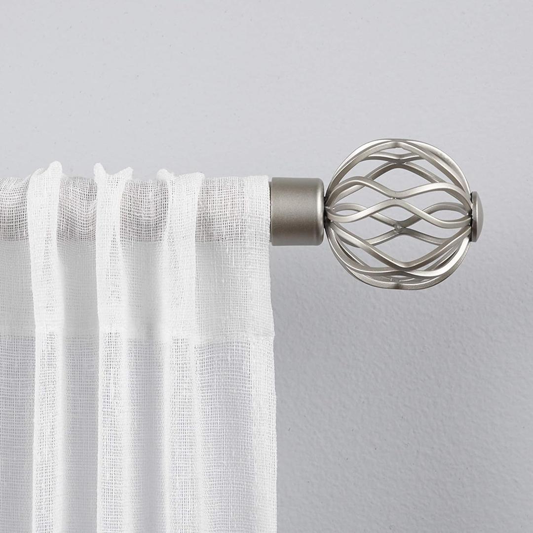 Exclusive Home Curtains Ogee 1" Curtain Rod and Coordinating Finial Set, Matte Silver, Adjustable 36"-72"