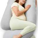 Momcozy U Shaped Pregnancy Pillows with Cotton Removable Cover, 57 Inch Full Body Pillow Maternity Support, Must Have for Pregnant Women, Hatha Grey