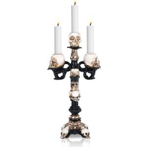 Skull Candle Holder, Spooky Desktop Tealight Skeleton, Resin Gothic Crafts for Halloween Easter Home Bedroom Living Room Party Graveyard Outdoor Bar Decor Supplies (3Head)