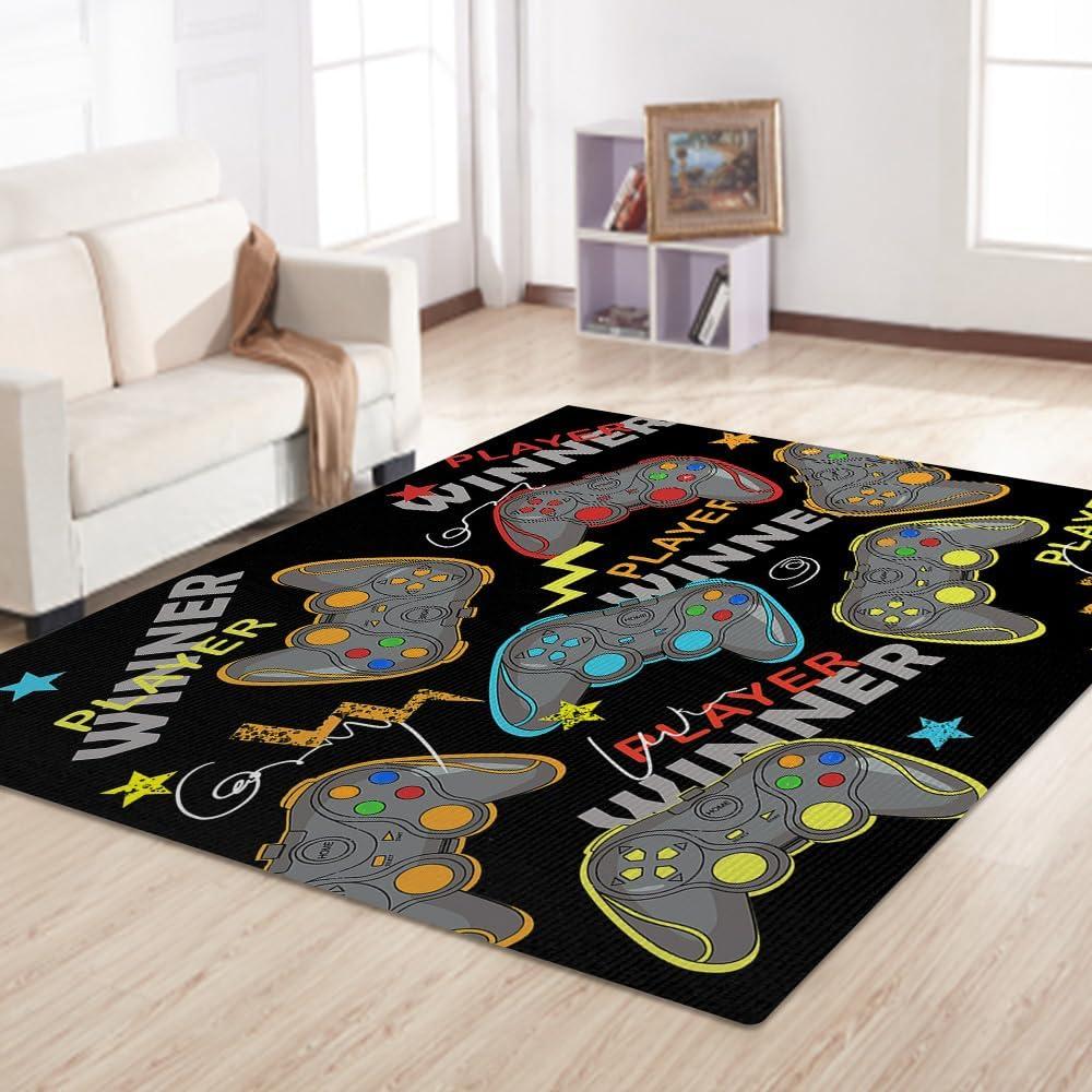 Gaming Room Carpet Rugs for Kids Teen Boys Bedroom, Gamer Room Decor Area Rug Carpet for Men Teenage, Non Slip Gamepad Gaming Chair Rug Mat for Playroom Wood Floor Living Room Desk, 59"*39" (3'3" x 4'11" (Rectangular), Dd-02)