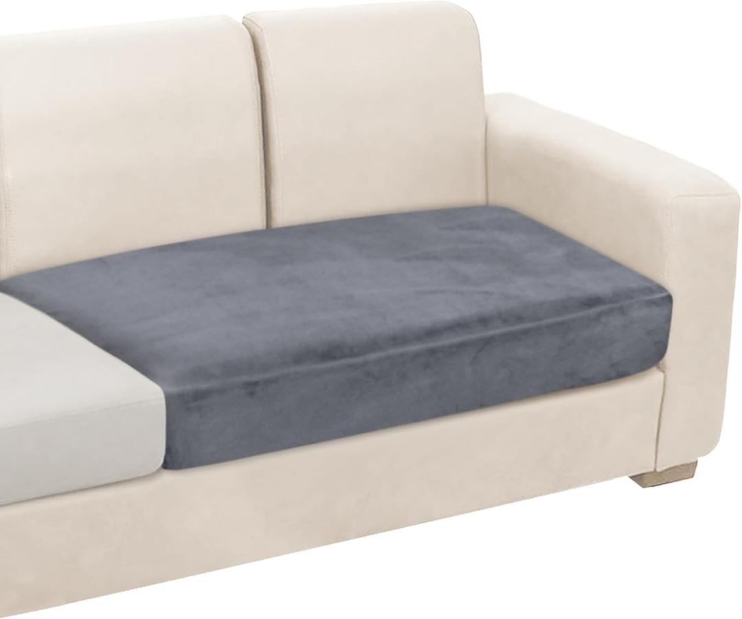 NAISI Couch Cushion Covers 1 Piece Velvet Stretch Loveseat Cover or 2 Seat Sofa Cover Soft Individual Couch Covers for Sectional Sofa(1 PC for 2-Seat Cushion or Loveseat, Dark Grey)