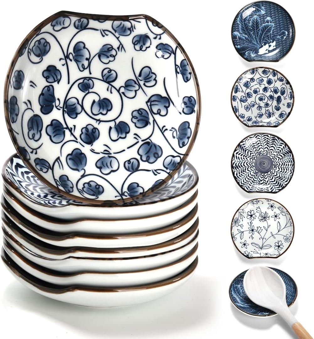 Tlence 8 Pack Ceramic Spoon Rest, 4.8" Cooking Spoon Holder for Stove Top, Heat-Resistant Kitchen Counter Ladle Dish, Utensil Rest Set for Pasta Coffee Spoon Spatula Tongs Sauce, Housewarming Gifts