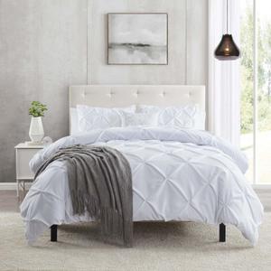 White Duvet Cover Twin Size 2 Piece Pintuck Comforter Cover - 1 Duvet Cover 68x90 Button Closure with 1 Pillow Sham - Ultra Soft Microfiber Bedding Pinch Pleated White Twin Duvet Cover Set