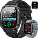 Smart Watch for Men Fitness Tracker: Make/Answer Call Military Smart Watches for Men Digital Watches Heart Rate Monitor Waterproof Running Smartwatch Android Phones iPhone Samsung Compatible 2 Bands (Black)
