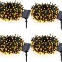 Solar Christmas String Lights Outdoor, 33ft 100 LED Solar Fairy Light 8 Modes Waterproof Xmas Lights for Garden, Patio, Home, Party, Wedding, Holiday, Tree, Outdoor (Warm White, 4 Pack)