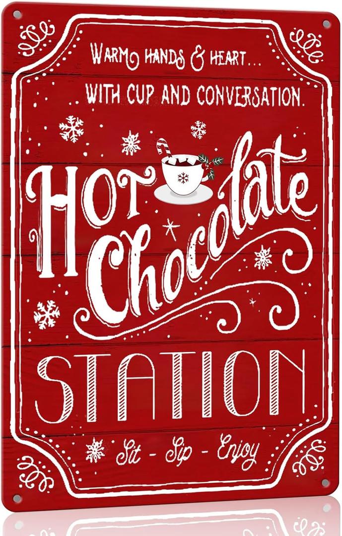 Red Hot Cocoa Bar Sign - Metal Signs, 8 X 12 Inch, Christmas Home Decor & Gifts