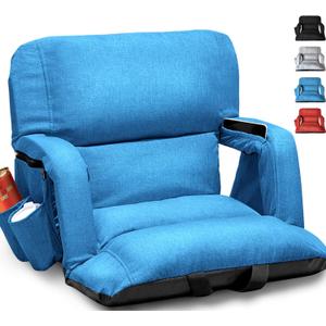 Wide Stadium Seats with Back Support, Exclusive Sofa Style Design Extra Thick Bleacher Chairs with Back and Cushion, 6 Reclining Positions - Ultimate Comfort for Sports Events (Blue, 25")