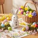 Easter Bunny Figurines 11 Inch Light up Easter Bunny Decorations White Resin Rabbit Figurines for Spring Indoor Rustic Decor Home Table Room Kitchen(Flame Style)