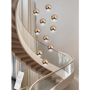 10-Light LED Staircase Gold Chandelier Crystal Ceiling Lights Large Chandeliers for High Ceilings, Entryway Modern Lighting Fixture Villas and Stairs
