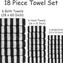 18 Pcs Black White Cabana Stripe Bath Towel Set with Hanging Loop-6 Bath Towels,6 Hand Towels,6 Washcloths Family Towels Set Bathroom Towel Highly Absorbent Quick Dry Shower Towel for Beach Spa Gym
