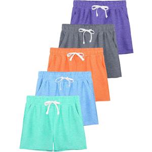 5 Pack Girls Shorts Athletic Soccer Running Active Dry-Fit Sports Basketball Shorts with Drawstring Pocket