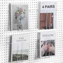 4 Pair Pegboard Display Shelves Expandable Width Metal Magazine Holder Hanging Wall File Organizer Pegboard Accessories Wall Decor for Pantry Exhibitions Trade Show Retail Store(White)