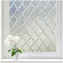 Haton Window Privacy Film Decorative Frosted Glass Window Film, Sun Blocking Stained Glass Clings, Static Cling Removable Stickers for Home Door Coverings, Lattice Pattern 17.5" x 157.4", Clear