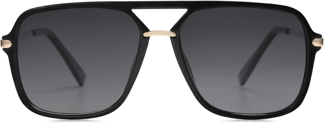 SOJOS Sunglasses for Women & Men, Square, Retro, Polarized Lens, Trendy Aviator, 90s Shades (Black/Grey)