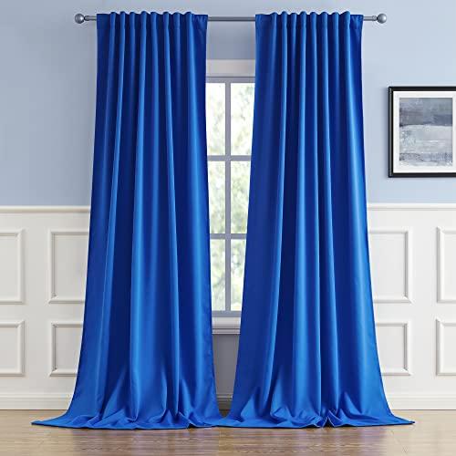 DUALIFE Royal Blue Curtains Room Darkening Curtains, Rod Pocket and Back Tab Thermal Insulated Drapes 52x102 Inch, Set of 4 Panels