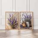 2Pcs Vintage Lavender and Wheat Flower Framed Canvas Wall Art, Modern Farmhouse Pictures Prints Artwork, Rustic Cottage Country Floral Paintings for Living Room Bedroom Bathroom Kitchen, 12x16in