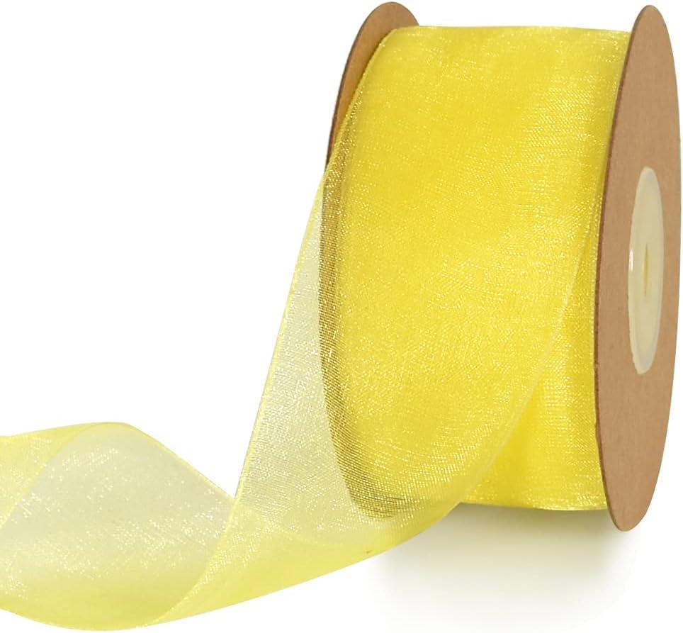 TONIFUL 1-1/2 Inch Light Yellow Organza Ribbon 25 Yards Sheer Chiffon Ribbons for Crafts Wedding Christmas Tree Decorations Valentine's Day Gift Wrapping Bow Making Floral Bouquets Wrapping