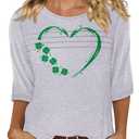KISSMODA Women's 3/4 Sleeve T Shirts Crewneck Blouses Dressy Casual Shirts Tunic Blue Work Blouses Green Heart Clover