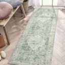 LIVEBOX Washable 2x7 Runner Rug for Bathroom, Non Slip Kitchen Mats for Floor Entryway, Boho Indoor Front Door Mat Low-Pile Runners for Hallways, Farmhouse Rugs for Laundry, Sage Green