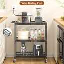 3 Tier Rolling Utility Kitchen Cart, Heavy Duty Wire Rolling Cart on Wheels, Commercial Metal Serving Carts with Handle, Kitchen Island Plant Shelf Food Storage Trolley for Laundry, Office, Garage